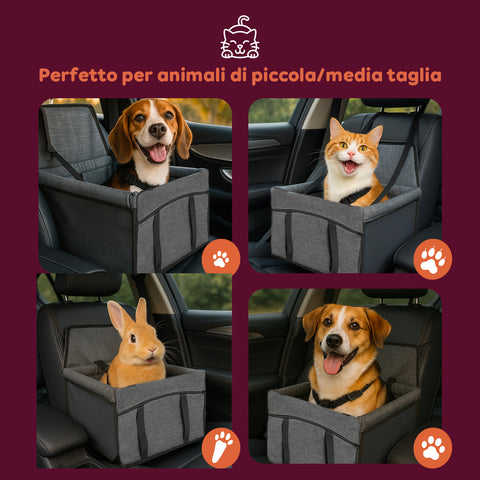 Seggiolino Auto per Cani Piccoli 39x39 H28cm Robusto con Gancio di Sicurezza
