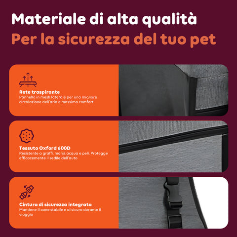 Seggiolino Auto per Cani Piccoli 39x39 H28cm Robusto con Gancio di Sicurezza