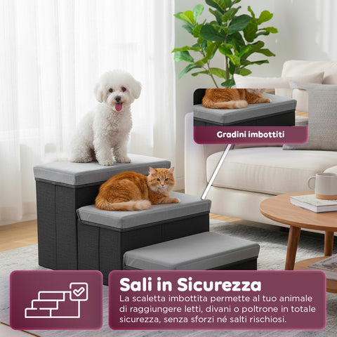 Scaletta per Animali Domestici – 3 Gradini Imbottiti e Pieghevoli con Contenitori