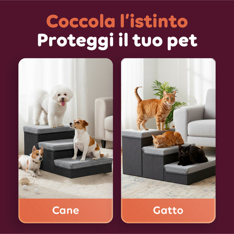 Scaletta per Animali Domestici – 3 Gradini Imbottiti e Pieghevoli con Contenitori