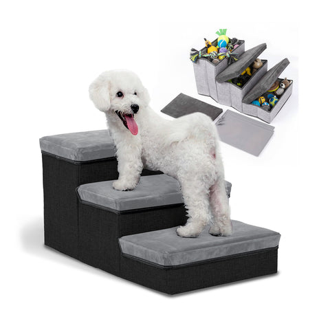 Scaletta per Animali Domestici – 3 Gradini Imbottiti e Pieghevoli con Contenitori