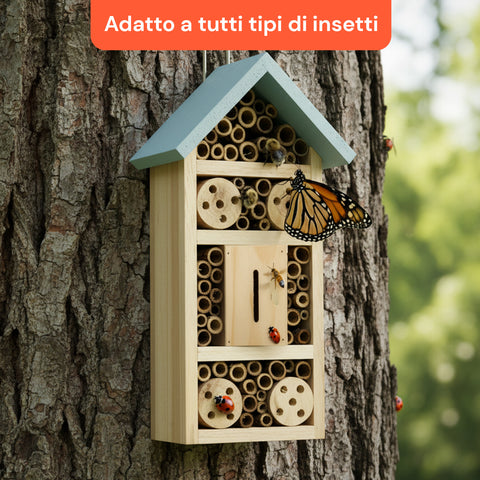 Casa per Insetti da Giardino in Legno di Bambù – 6 Scomparti