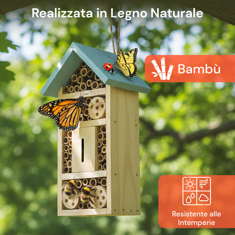 Casa per Insetti da Giardino in Legno di Bambù – 6 Scomparti