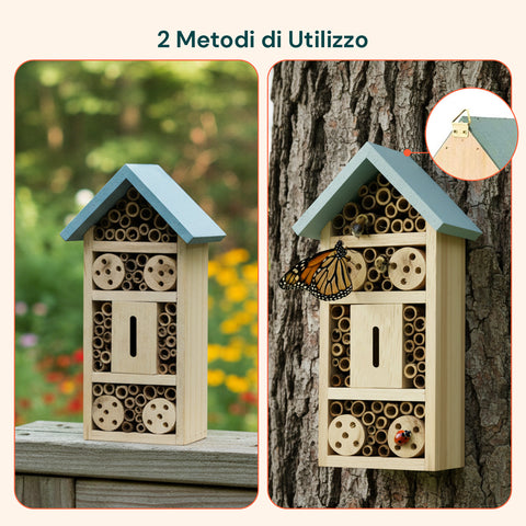 Casa per Insetti da Giardino in Legno di Bambù – 6 Scomparti