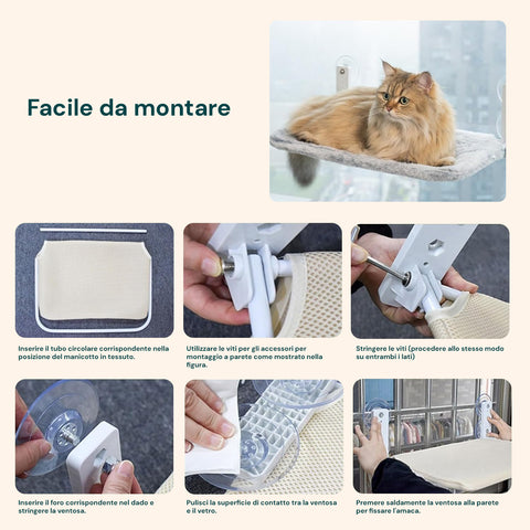 Letto da Finestra per Gatti – Amaca Pieghevole Fino a 18kg di Portata