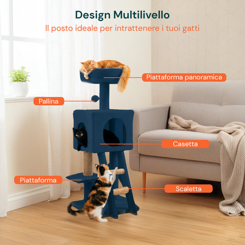 Tiragraffi per Gatti 92 cm con Cuccia, Scala e Giochi