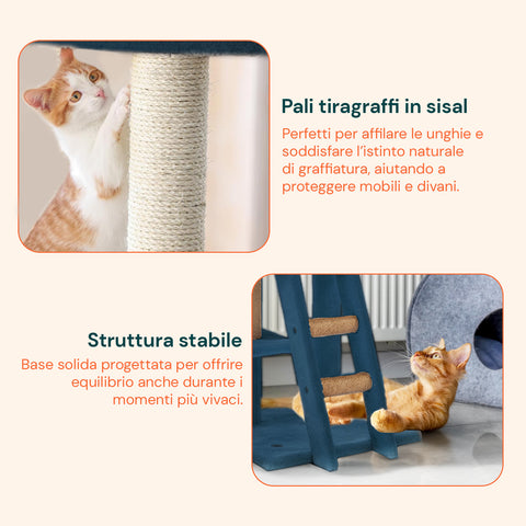 Tiragraffi per Gatti 92 cm con Cuccia, Scala e Giochi