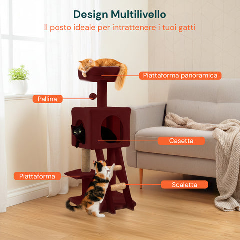 Tiragraffi per Gatti 92 cm con Cuccia, Scala e Giochi