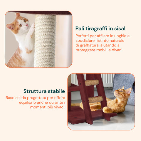 Tiragraffi per Gatti 92 cm con Cuccia, Scala e Giochi