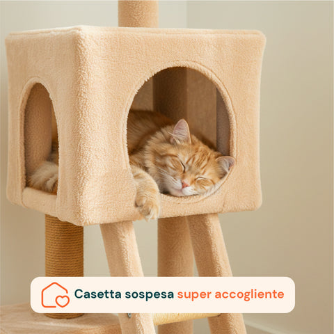 Tiragraffi per Gatti 92 cm con Cuccia, Scala e Giochi