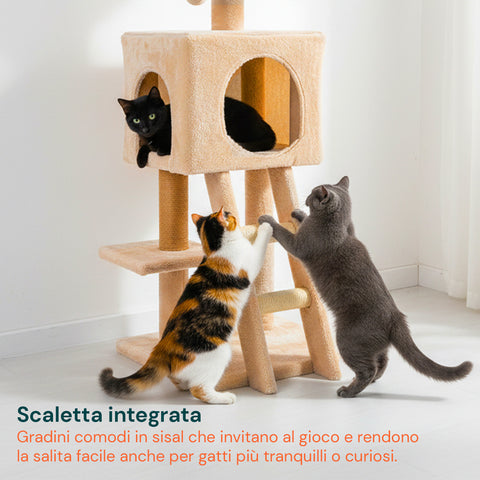Tiragraffi per Gatti 92 cm con Cuccia, Scala e Giochi
