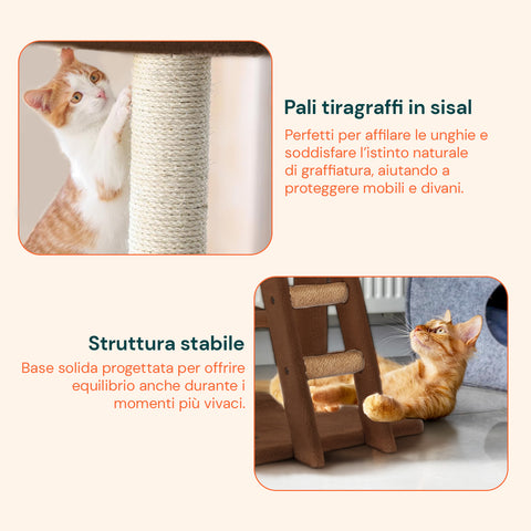 Tiragraffi per Gatti 92 cm con Cuccia, Scala e Giochi