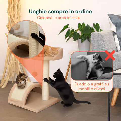 Tiragraffi per Gatti 50 cm con Arco in Sisal e Gioco Pendente