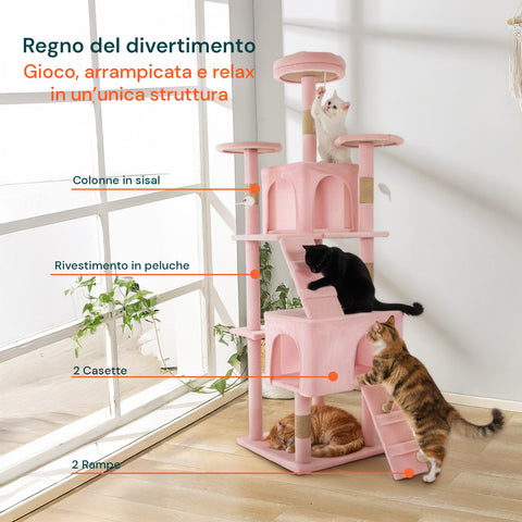 Tiragraffi per Gatti 170 cm con Cuccia, Griglie e Accessori Montaggio