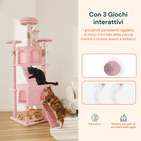 Tiragraffi per Gatti 170 cm con Cuccia, Griglie e Accessori Montaggio