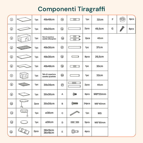 Tiragraffi per Gatti 170 cm con Cuccia, Griglie e Accessori Montaggio