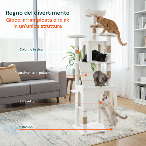 Tiragraffi per Gatti 170 cm con Cuccia, Griglie e Accessori Montaggio