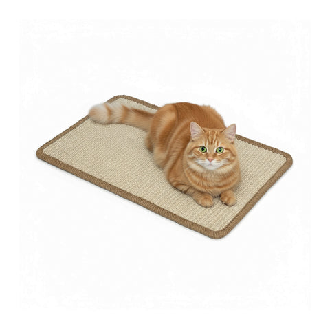 Tappeto Tiragraffi per Gatti 50x30cm  in Sisal Naturale e Cotone PP – Fondo Antiscivolo in Lattice con Adesivi in Feltro