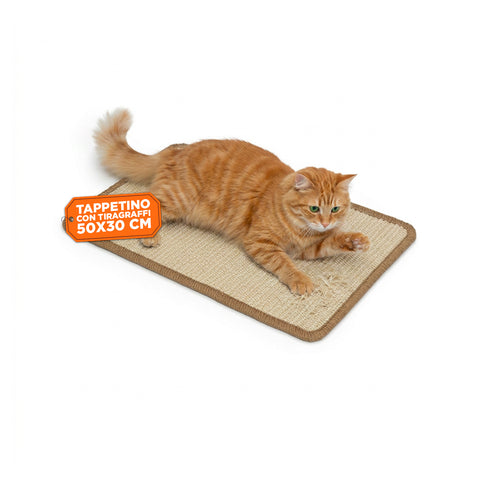 Tappeto Tiragraffi per Gatti 50x30cm  in Sisal Naturale e Cotone PP – Fondo Antiscivolo in Lattice con Adesivi in Feltro