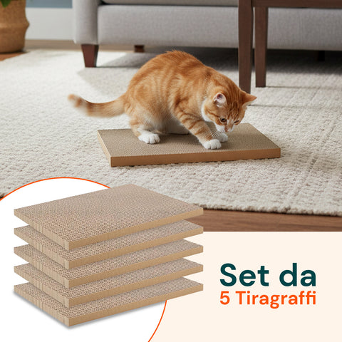Set 5 Tiragraffi per Gatti Bifacciale in Cartone Ondulato