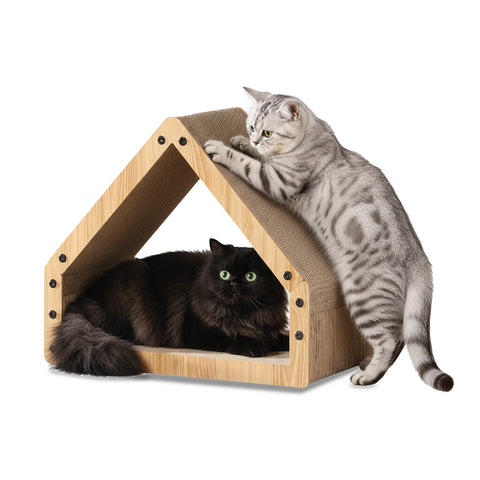 Tiragraffi per Gatti a Forma di Casa con Struttura in Legno