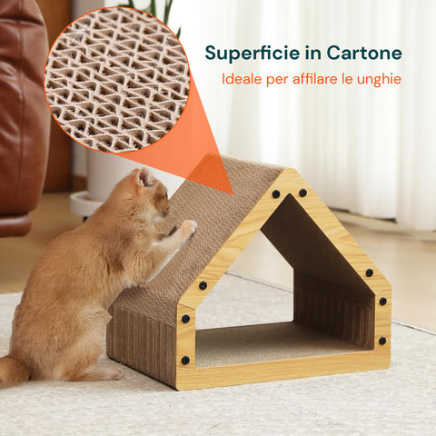 Tiragraffi per Gatti a Forma di Casa con Struttura in Legno