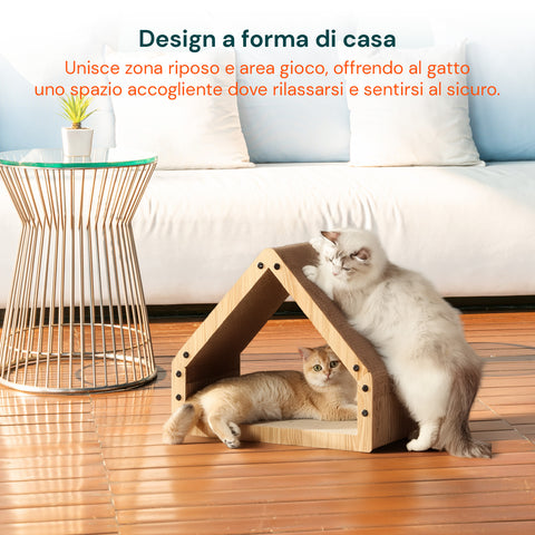 Tiragraffi per Gatti a Forma di Casa con Struttura in Legno