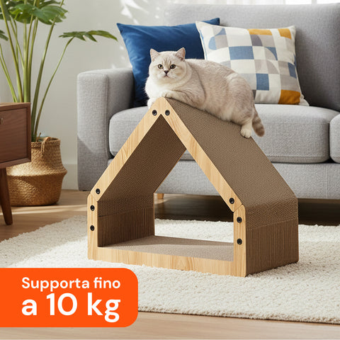 Tiragraffi per Gatti a Forma di Casa con Struttura in Legno