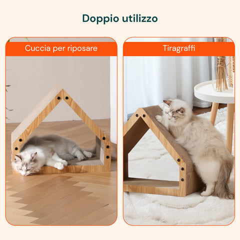 Tiragraffi per Gatti a Forma di Casa con Struttura in Legno