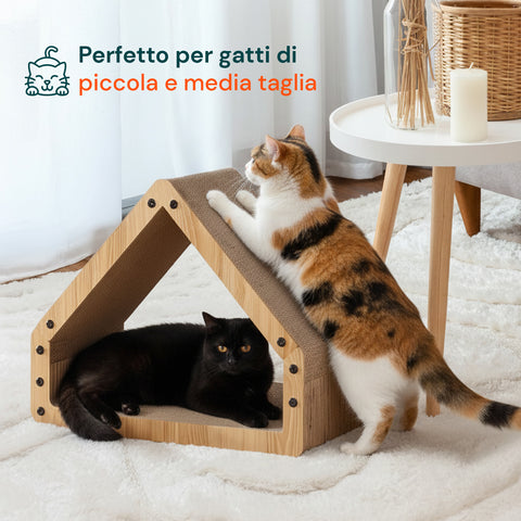 Tiragraffi per Gatti a Forma di Casa con Struttura in Legno