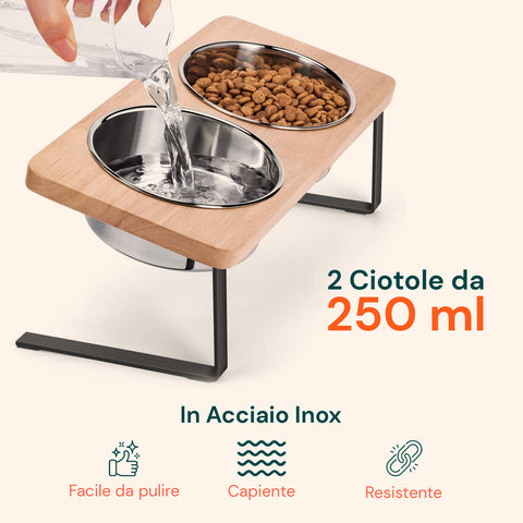 Set 2 Ciotole Acciaio Inox 250ml con Struttura Rialzata Antistress