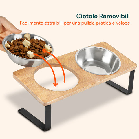 Set 2 Ciotole Acciaio Inox 250ml con Struttura Rialzata Antistress