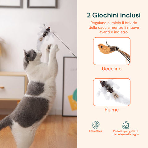 Set 2 Giochi Interattivi Stimolanti per Gatti con Uccellino e Piume