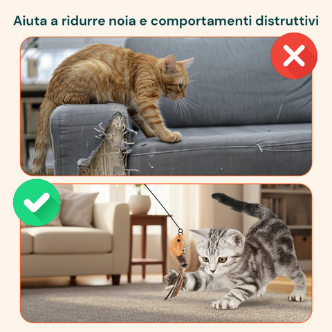 Set 2 Giochi Interattivi Stimolanti per Gatti con Uccellino e Piume