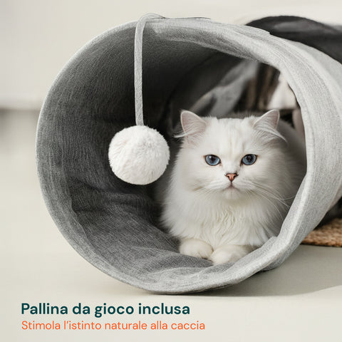 Tunnel per Gatti Spazioso con Palla da Gioco 30x130 cm Interattivo
