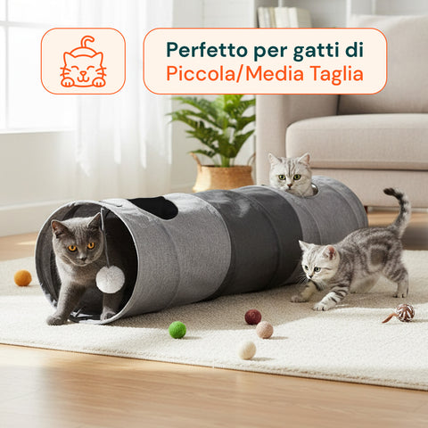 Tunnel per Gatti Spazioso con Palla da Gioco 30x130 cm Interattivo