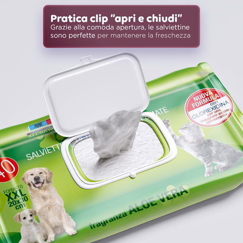 Salviette Pets 40 / 480 pz con Aloe – Detergenti e Deodoranti per Uso Quotidiano