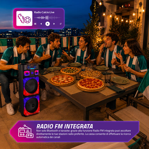 Cassa Bluetooth Karaoke XL 90 cm 800W con LED RGB e 2 Microfoni Wireless Inclusi