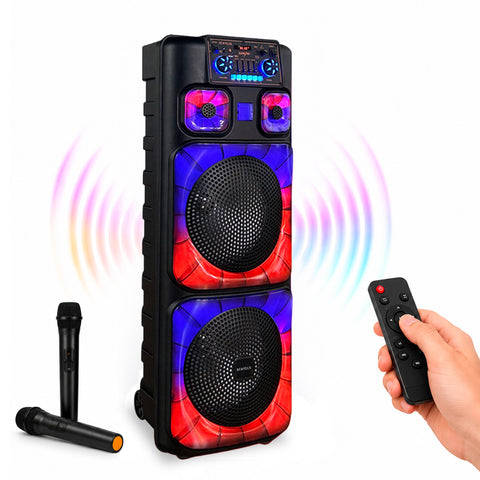 Cassa Bluetooth Karaoke XL 90 cm 800W con LED RGB e 2 Microfoni Wireless Inclusi