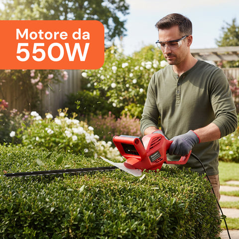 Tagliasiepi Elettrico 550W – Lame Doppia Azione da 51 cm e Coprilama Incluso