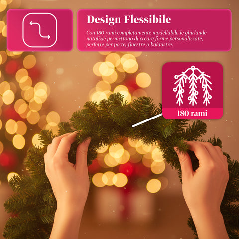 Ghirlanda Natalizia Verde 270 cm – Festone Decorativo Classico 180 Rami