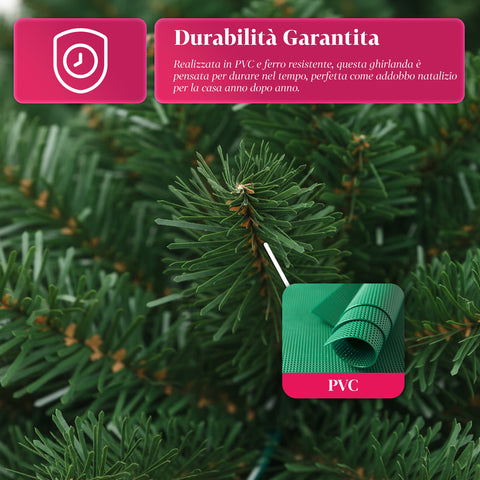 Ghirlanda Natalizia Verde 270 cm – Festone Decorativo Classico 180 Rami