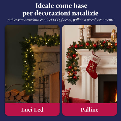 Ghirlanda Natalizia Verde 270 cm – Festone Decorativo Classico 180 Rami