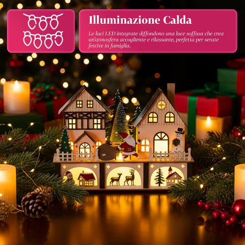 Casetta di Natale in Legno con 10 LED – Decorazione Natalizia con Personaggi