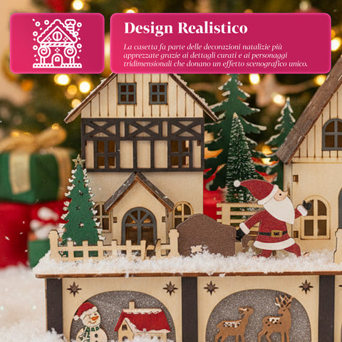 Casetta di Natale in Legno con 10 LED – Decorazione Natalizia con Personaggi
