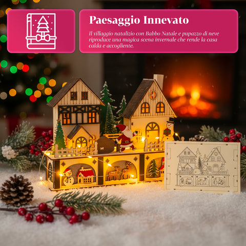 Casetta di Natale in Legno con 10 LED – Decorazione Natalizia con Personaggi