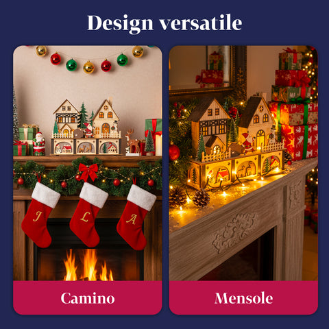 Casetta di Natale in Legno con 10 LED – Decorazione Natalizia con Personaggi