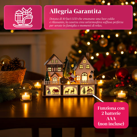 Casetta di Natale in Legno con 10 LED – Decorazione Natalizia con Personaggi