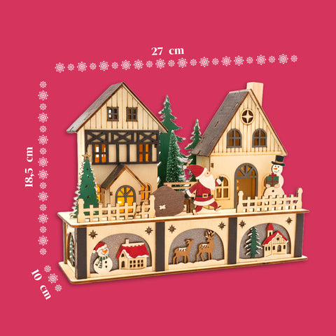 Casetta di Natale in Legno con 10 LED – Decorazione Natalizia con Personaggi