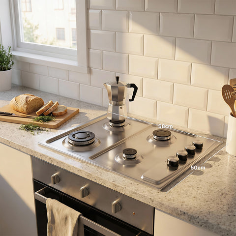 Piano Cottura 4 Fuochi A Gas In Acciaio Inox 50x58cm 220-240v